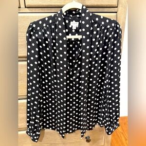 J. Crew Black Polka Dot Women's Top with Tie Neck, Size Medium